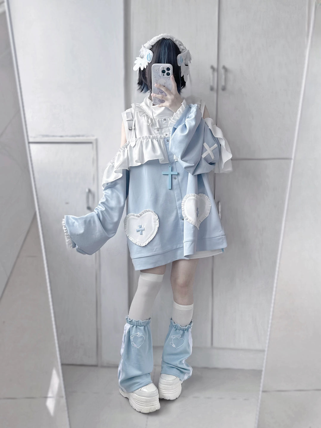Tenshi Kaiwai Oversized Hoodie Set, Heart & Cross Details (M S) 45462:850902
