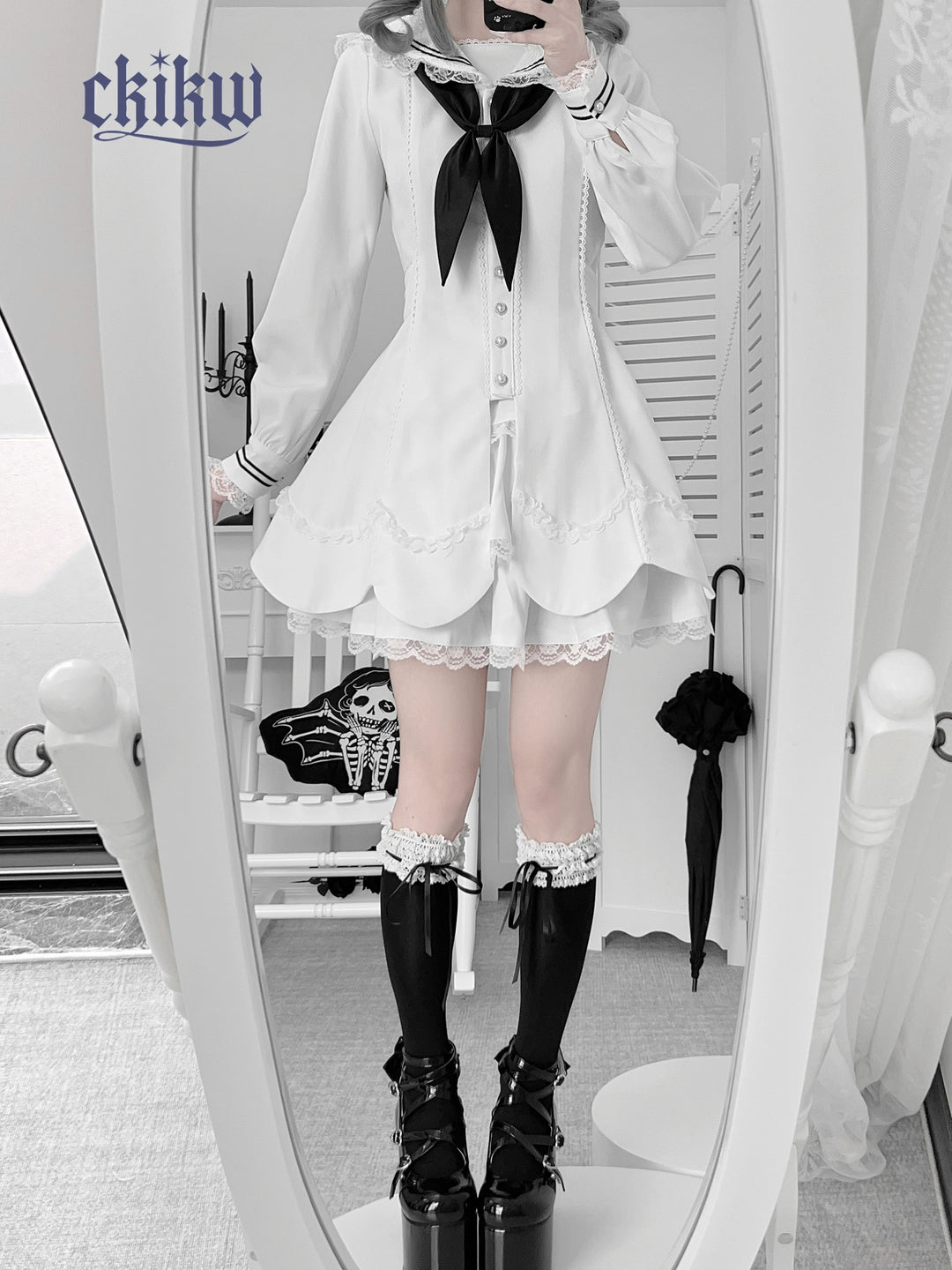 Sailor Collar Subculture Dress Set, Petal-Shaped Hem 43865:788518