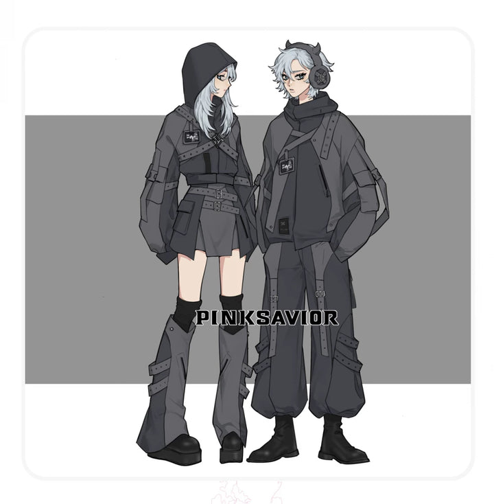 Techwear Black Jacket, Futuristic Pants & Skirt 44862:828380