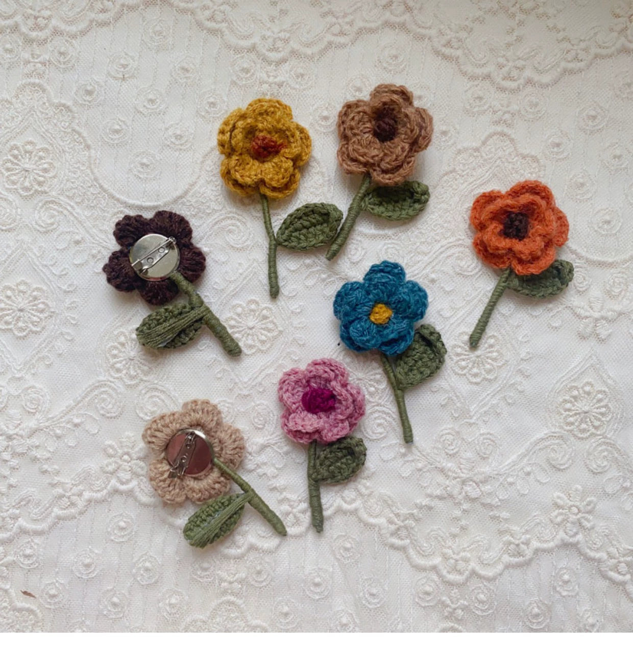 Mori Kei Brooch Handmade 3D Knitted Floral Brooch Pin 36436:522096