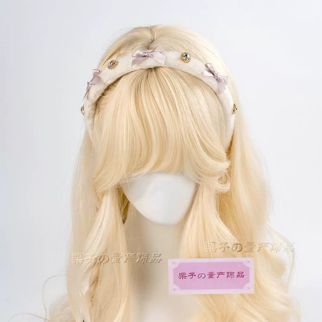 Jirai Kei Headwear Rhinestone Bow Hairband Fluffy Headpiece 39654:647642