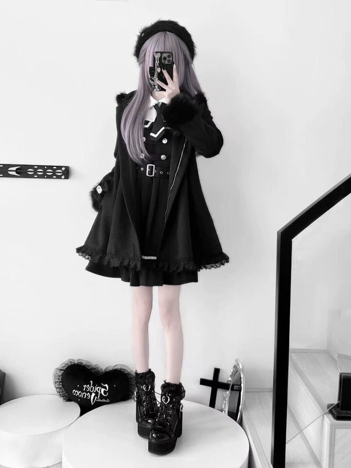 Wool-Blend Jirai Kei Coat, Bunny Ear Hood and Bows 44013:793026