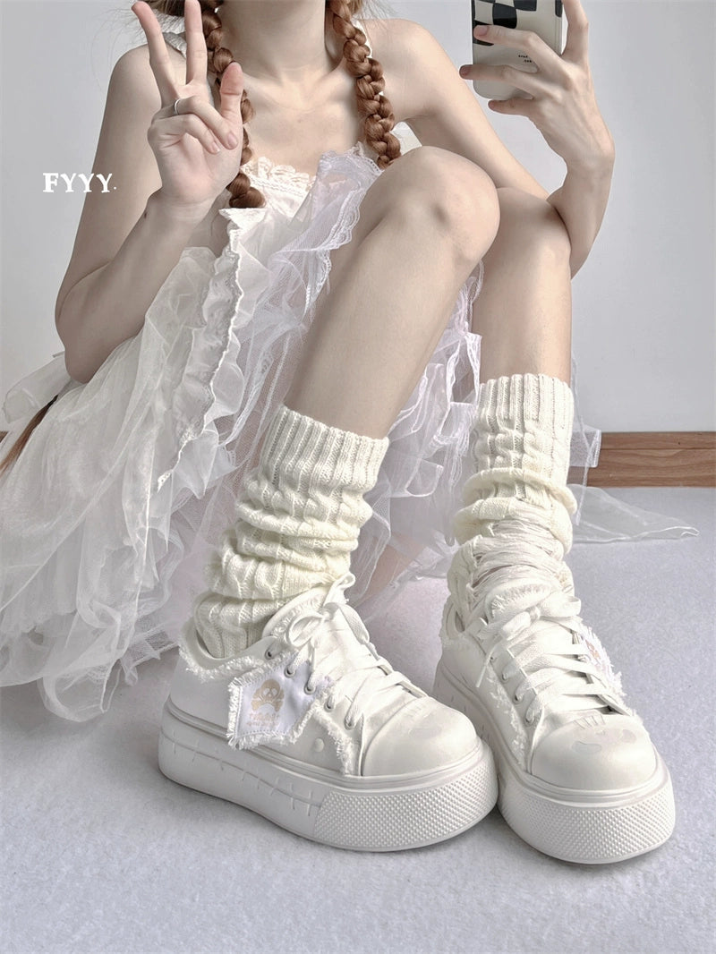 Y2K Subculture Girl Platform Canvas Black White Shoes 28960:344024