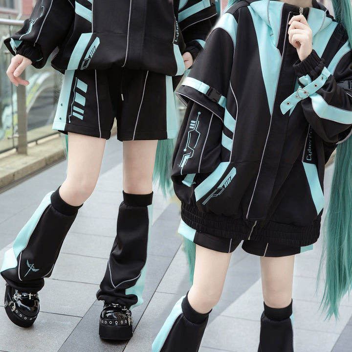 Jirai Kei Coat Cyberpunk Outfit Sports Jacket And Shorts Set 41048:684026