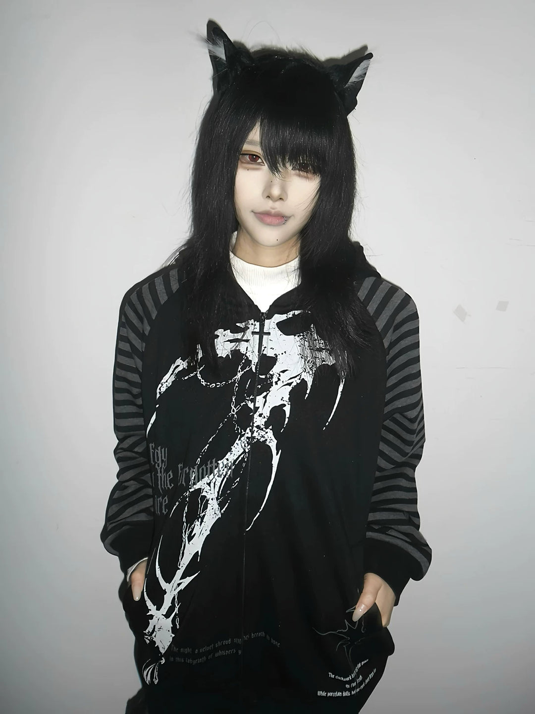 Subculture Hooded Scythe Print Coat, Side Pocket 45269:844128