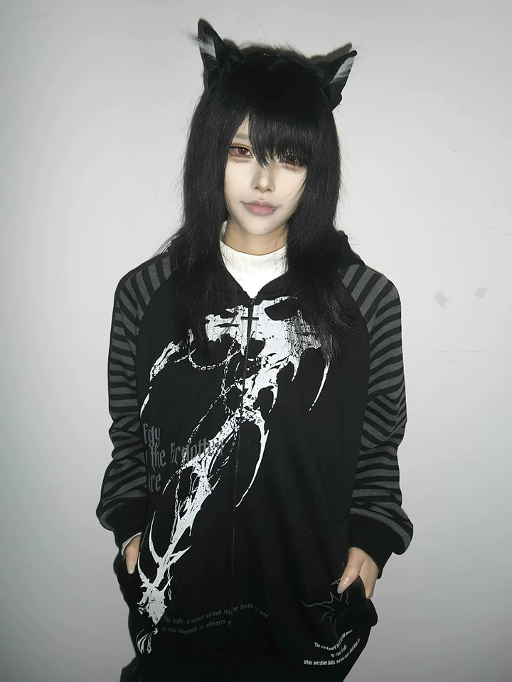 Subculture Hooded Scythe Print Coat, Side Pocket 45269:844128