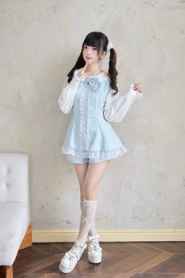 Jirai Kei Dress Set Water Blue Dress And Shorts Set 41436:700034