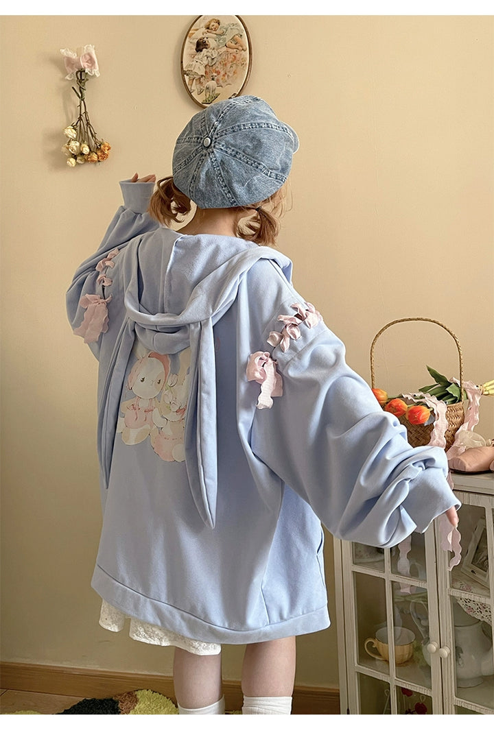 Pastel Oversized Hoodie Blue Apricot Bunny Ears Sweatershirt 22656:344334 22656:344334