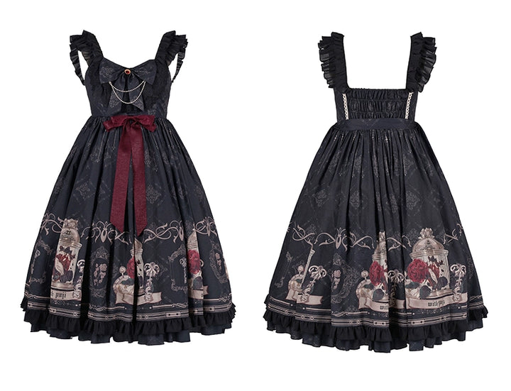 Gothic Lolita Dress With Birdcage Print Black Lolita Dress 35534:495474 35534:495474