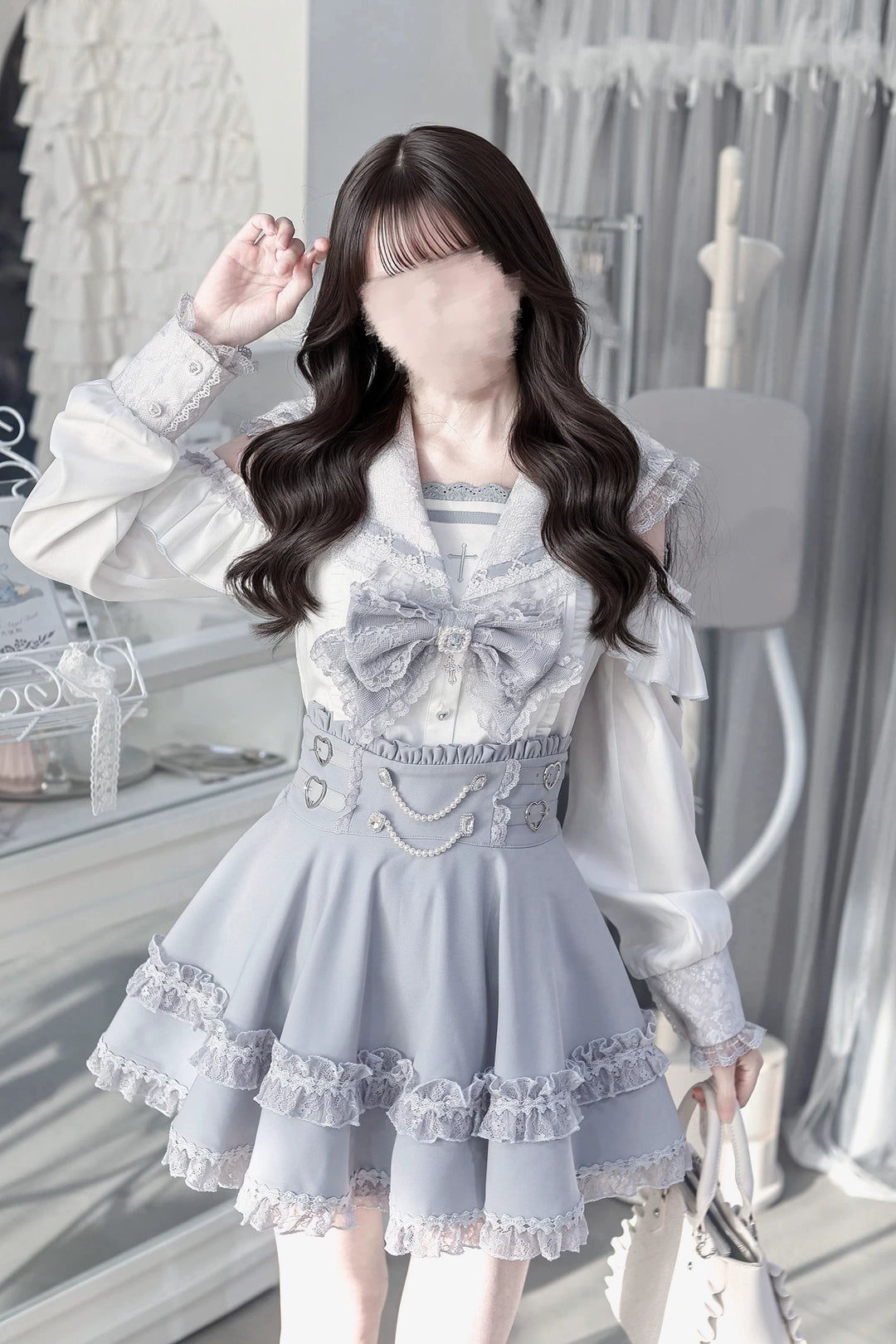 Ryousangata Sailor Collar Blouse, Elastic Waist Skirt 45746:860817