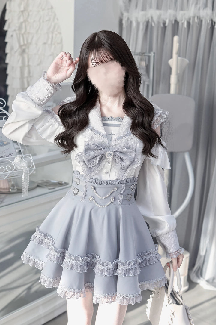 Ryousangata Sailor Collar Blouse, Elastic Waist Skirt 45746:860817