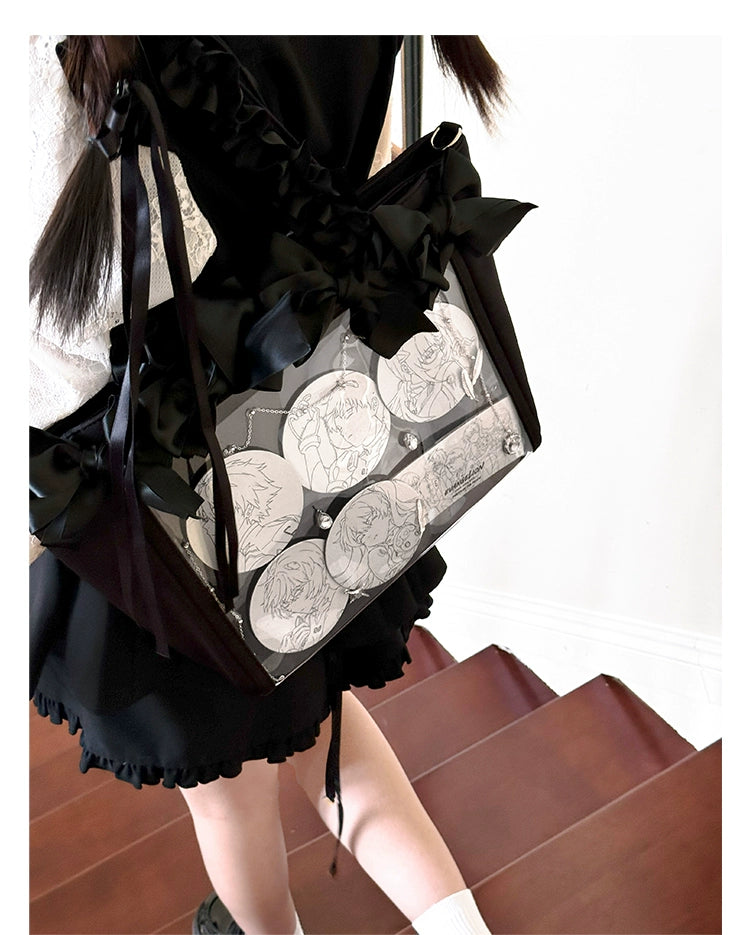 Elegant Satin Ita Bag, Rose-Inspired Ribbon & Clear Window 43230:773278