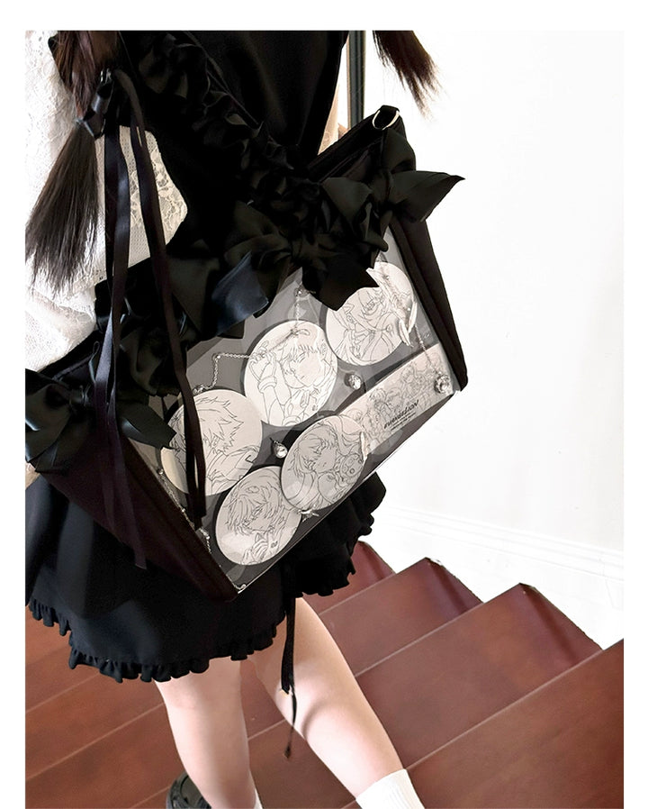 Elegant Satin Ita Bag, Rose-Inspired Ribbon & Clear Window 43230:773278