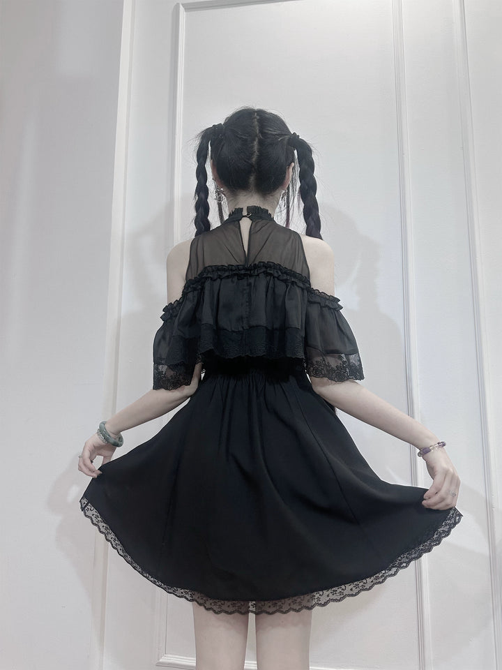 Seiso Kei Open-Shoulder Dress, Lace Details 44745:821869