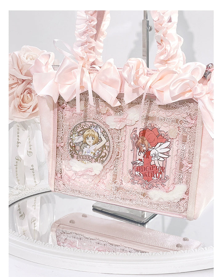 Elegant Satin Ita Bag, Rose-Inspired Ribbon & Clear Window 43230:773267