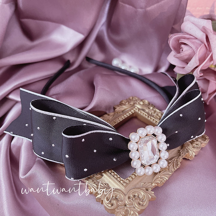 Jirai Kei Headdress Pink Black Headband Rhinestone Pearl 35634:500950 35634:500950