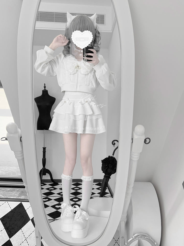 Jirai Kei Jacket Sporty Long Sleeve Hoodie And Skirt Set 42891:757154