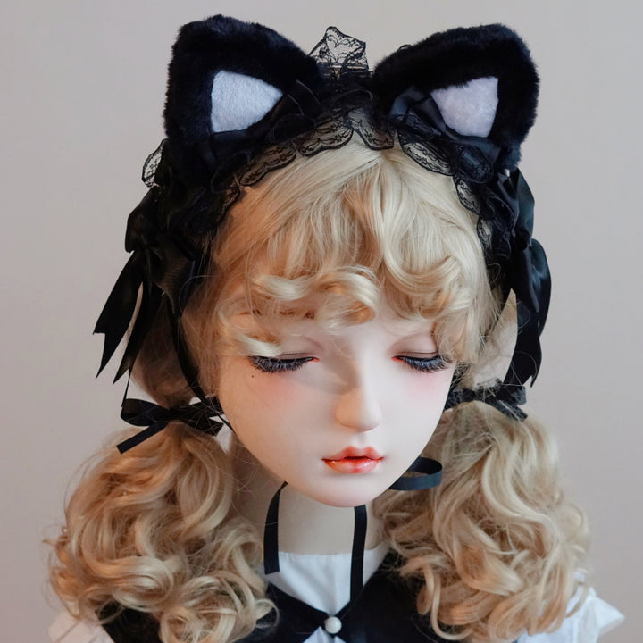 Lolita Headwear Handmade Cat Ears Hairband Black White Bow (21) 28946:332792 (21) 28946:332792