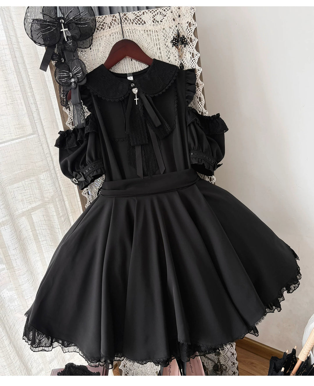 Seiso Kei Solid Lace Dress, Open Shoulder 45634:857927