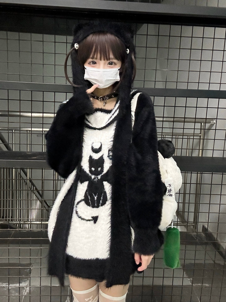 Jirai Kei Black Scarf Devil Cat Hat And Scarf 32634:421860 32634:421860