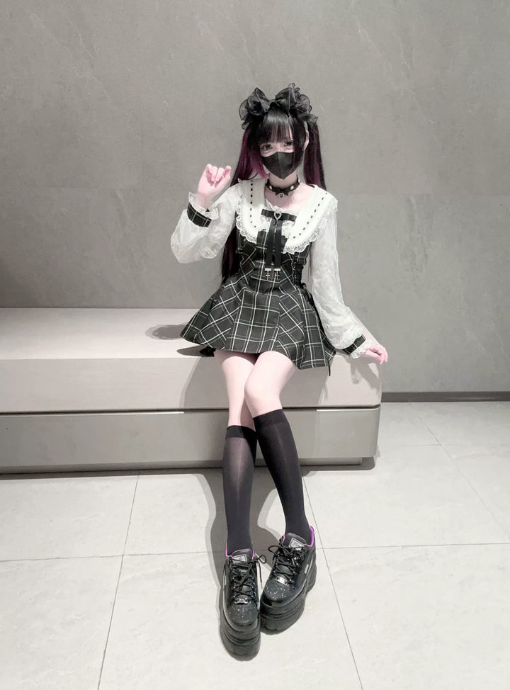Long-Sleeved Jirai Kei Dress, Pocketed Shorts 43856:787323