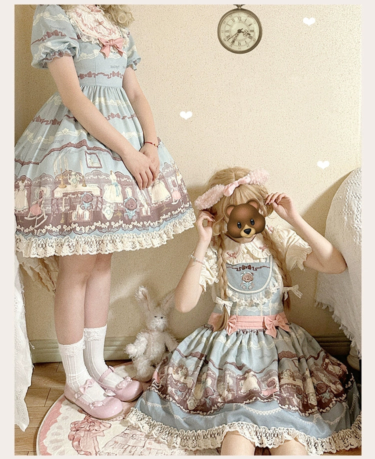 Blue White Lolita Dress Little Bear Embroidered 3-Style Dress 32062:382576 32062:382576