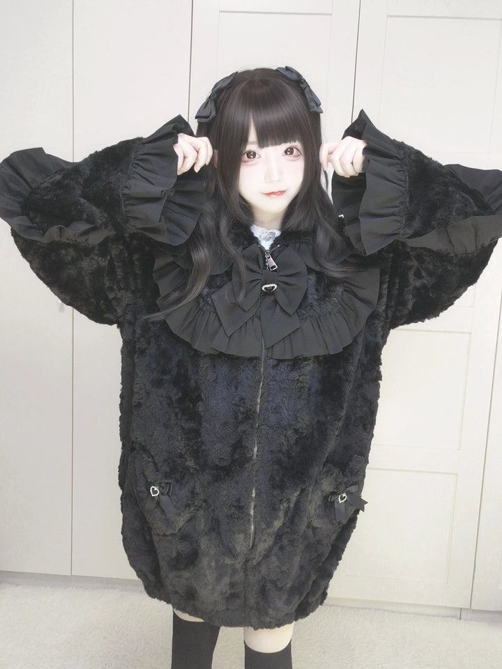 Jirai Kei Coat Winter Bunny Ears Fleece Hoodie Coat 34478:690776