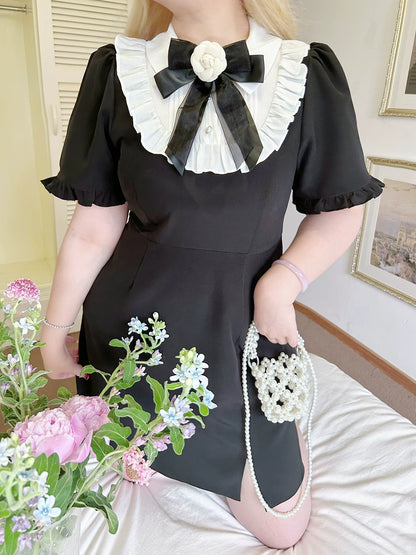 Plus Size Black Dress With Bow Tie And Rose 22060:323898