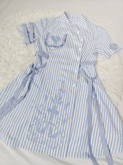 Tenshi Kaiwai Dress Blue Striped Dress Nurse Dress (L M S) 37860:570970