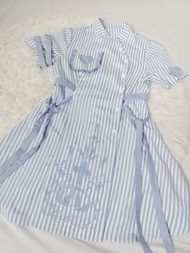 Tenshi Kaiwai Dress Blue Striped Dress Nurse Dress (L M S) 37860:570970