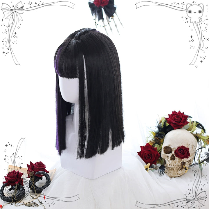 Lolita Wig Black Purple Partial Highlight Straight Wig 35948:513498 35948:513498