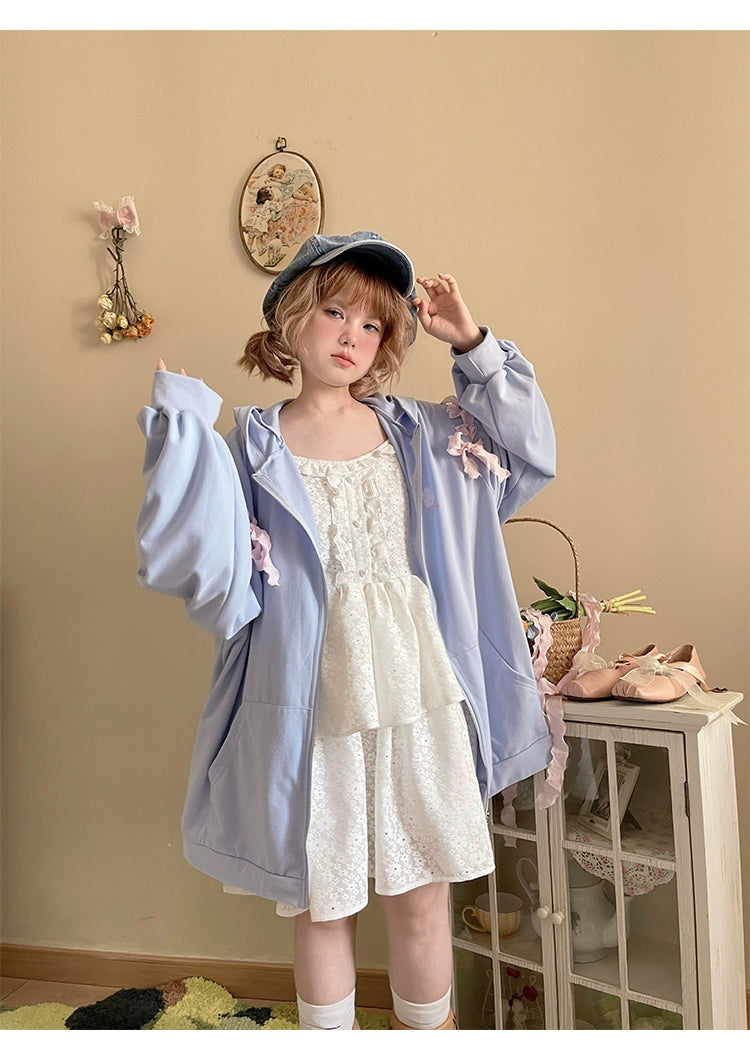 Pastel Oversized Hoodie Blue Apricot Bunny Ears Sweatershirt 22656:344280 22656:344280