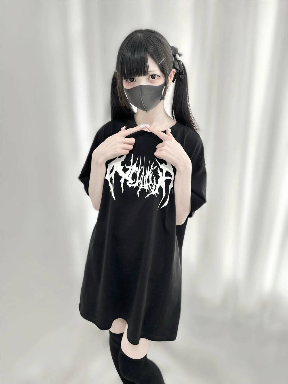 Oversized Jirai Kei T-shirt Black Tee Wing Print T-shirt 37658:606552