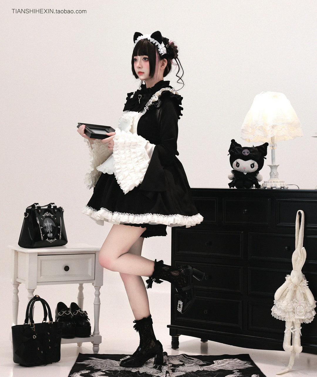Maid-Inspired Dress Outfit, Detachable Apron 44427:807860