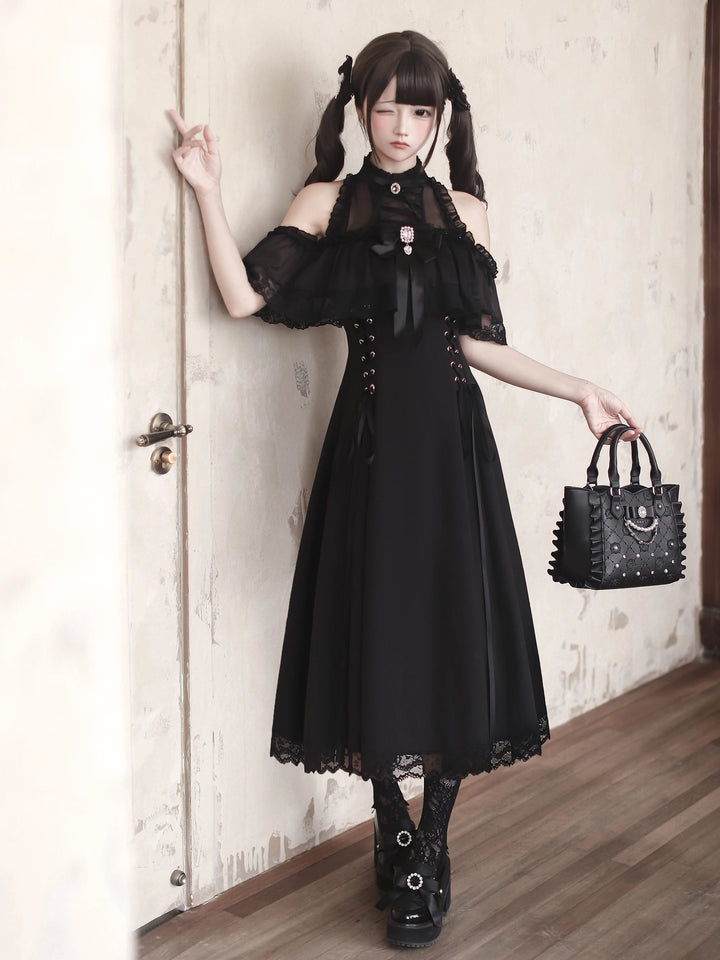 Seiso Kei Open Shoulder Dress, Lace Accent 45288:847390