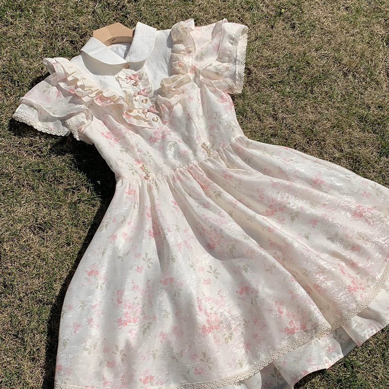 Cottagecore Dress Peter Pan Collar Dress Lace Floral Dress (L M S XL) 36406:561998