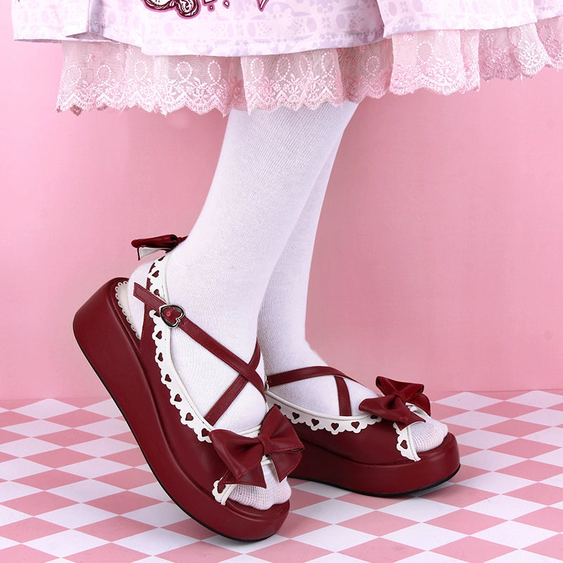 Lolita Shoes Round Toe Open Toe Lace Platform Sandals 37450:561582