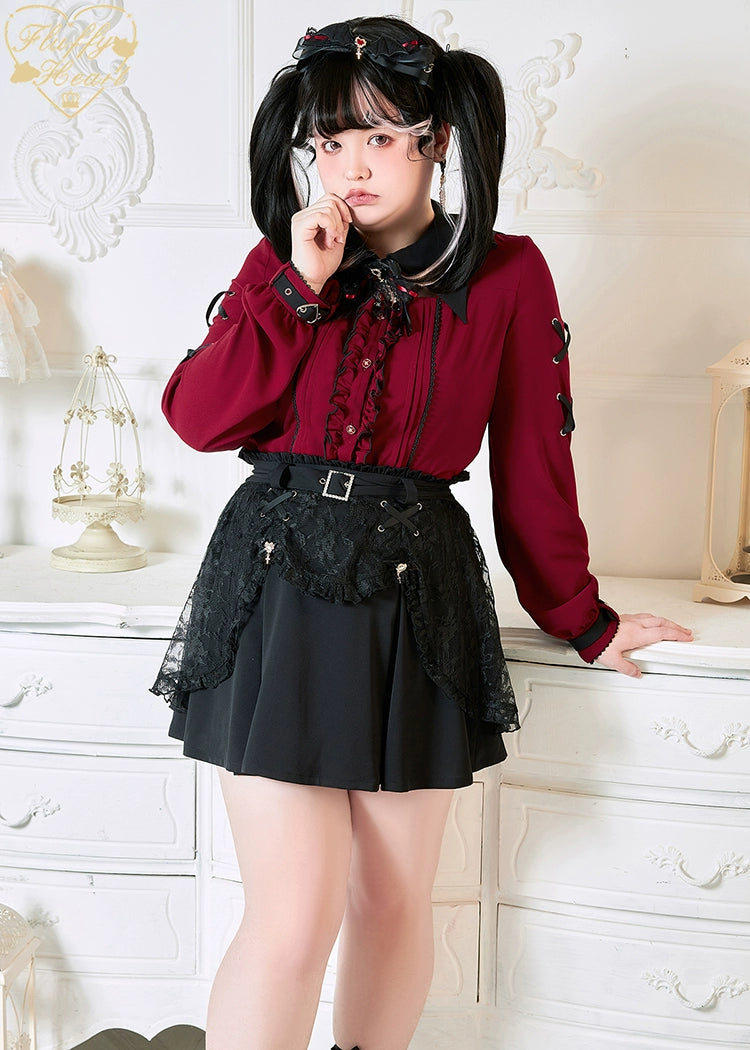 Jirai Kei Black Purple Skirt With Double Layer 21940:350880 21940:350880