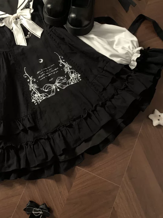 Doll-like Sailor Collar Dress, Back Waist Tie 44325:805847