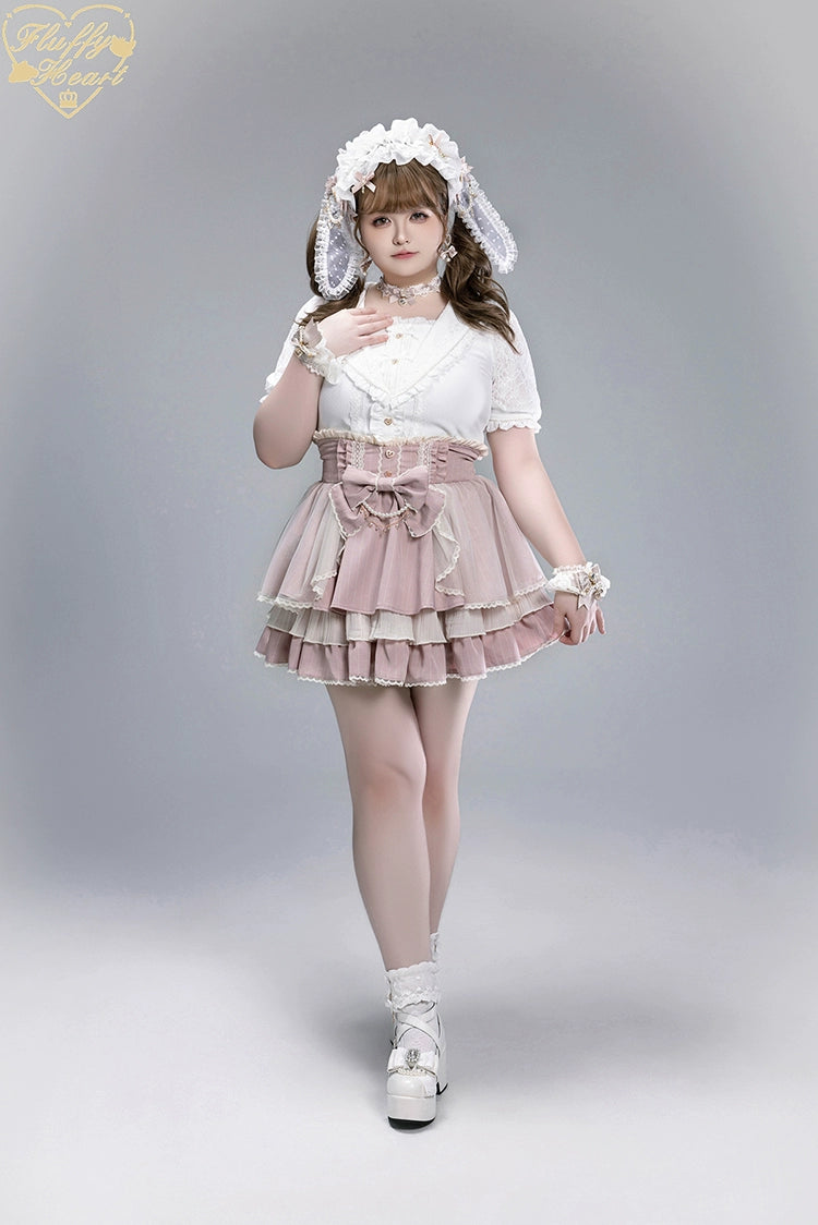 Striped High Waist Jirai Kei Skirt, Detachable Bow 43679:785992