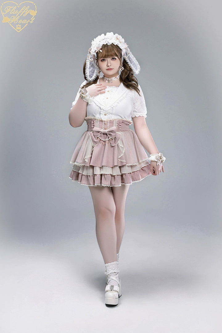 Striped High Waist Jirai Kei Skirt, Detachable Bow 43679:785992