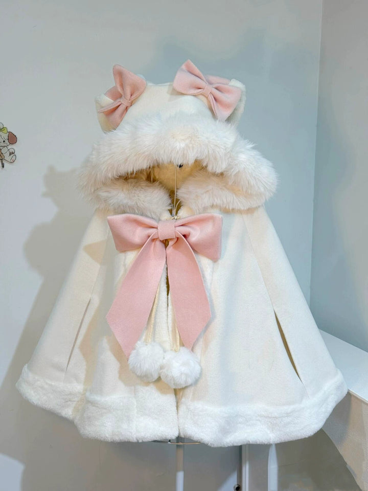 Sweet Lolita Coat Kawaii Ribbon Bunny Ear Cape For Winter 40290:678320