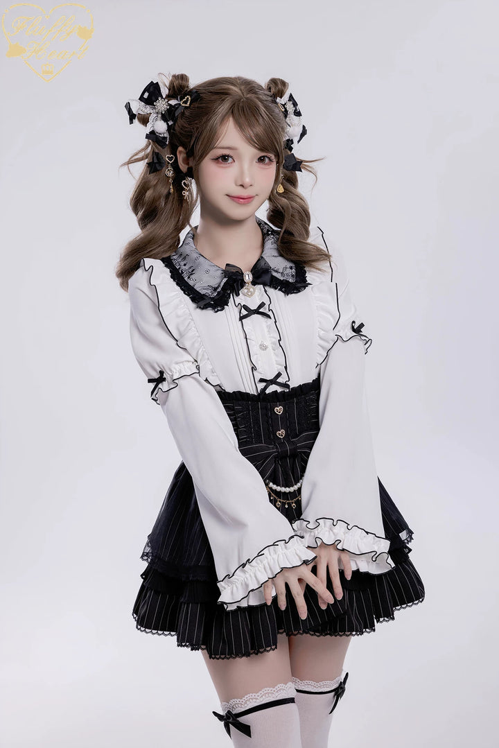Jirai Kei Lace Collar Blouse, Detachable Sleeves (2XL L M S XL) 45226:842185
