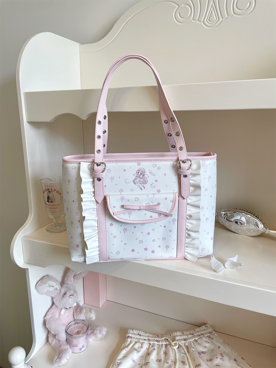 Kawaii Bag Pink Tote Bag Anime Girl Print Shoulder Bag 42229:733285