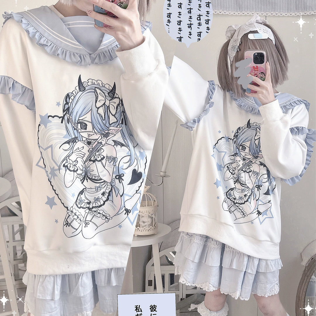 Jirai Kei Sweatshirt Sailor Collar Oversize Sweatshirt 35742:503402