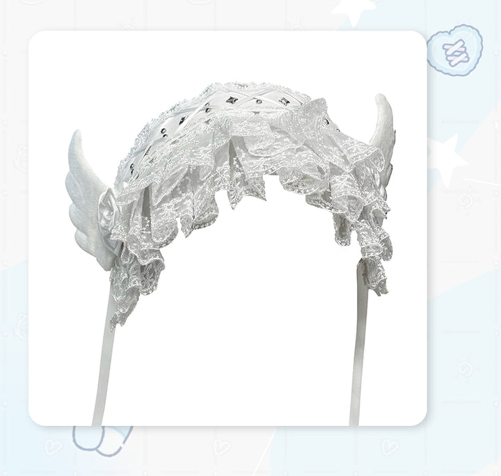 White Gothic Jirai Kei Hairband with Angel Wings and Rose 42322:736384