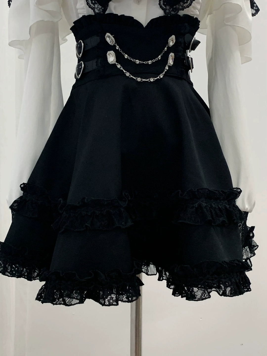 Lace Jirai Kei Sailor Collar Blouse, High Waist Skirt Set (L M S) 45626:859354