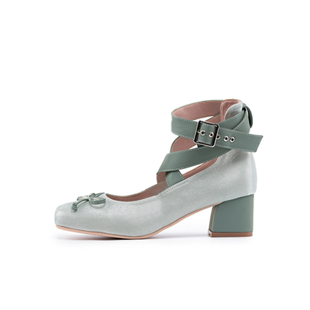 Lolita Shoes Ballet Style Square Toe Bow Heels Shoes (34 35 36 37 38 39 40 41 / Green) 35592:543682