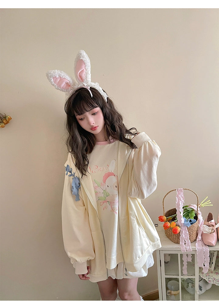 Pastel Oversized Hoodie Blue Apricot Bunny Ears Sweatershirt 22656:344338 22656:344338