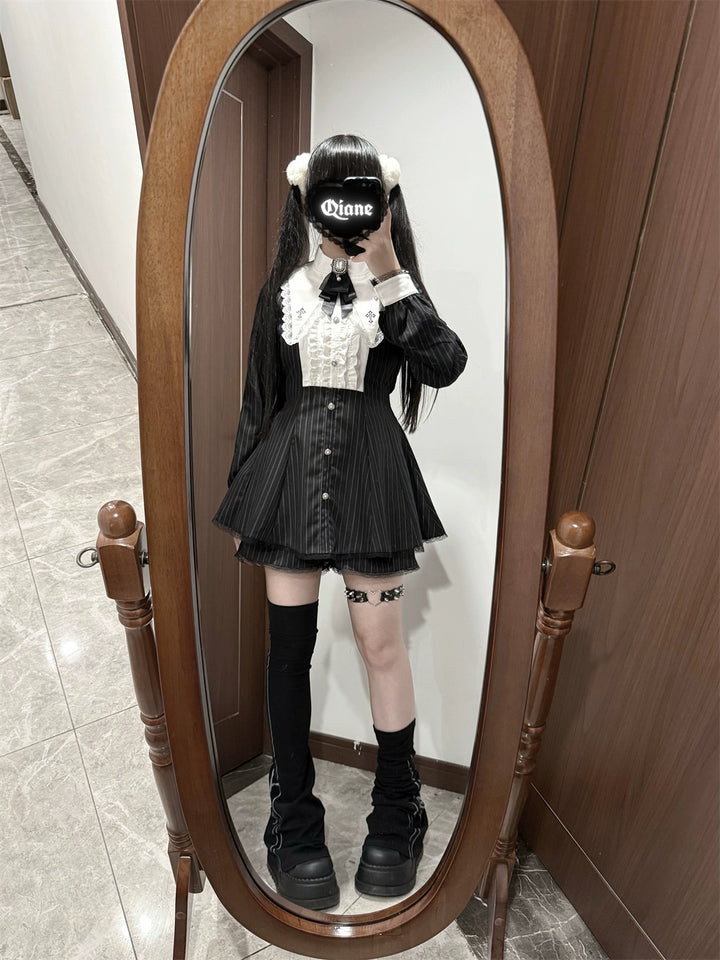 Jirai Kei Dress Set, Pointed Collar With Cross Accents 44145:797325